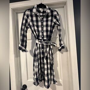 Blue and White Checkered Shirt Dress